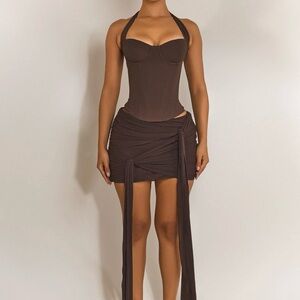 Chic Brown Halter Mini Skirt